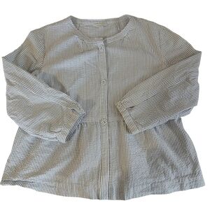 Garnet Hill Women's Size 18 Seersucker Blue and White Striped Button Blouse